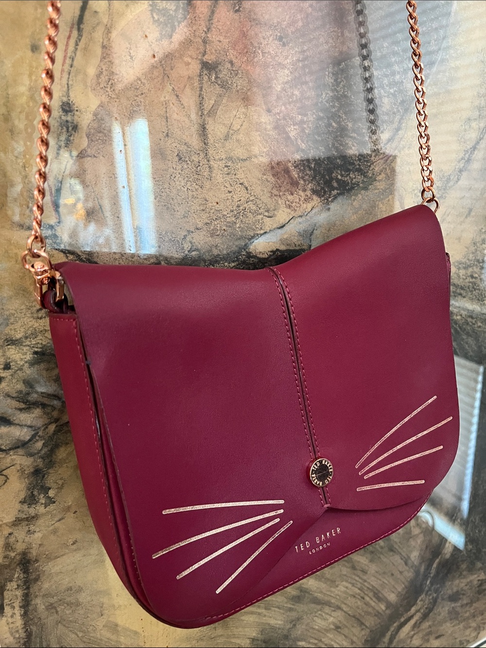 Ted Baker Rose-Gold Accent Burgundy Crossbody Bag